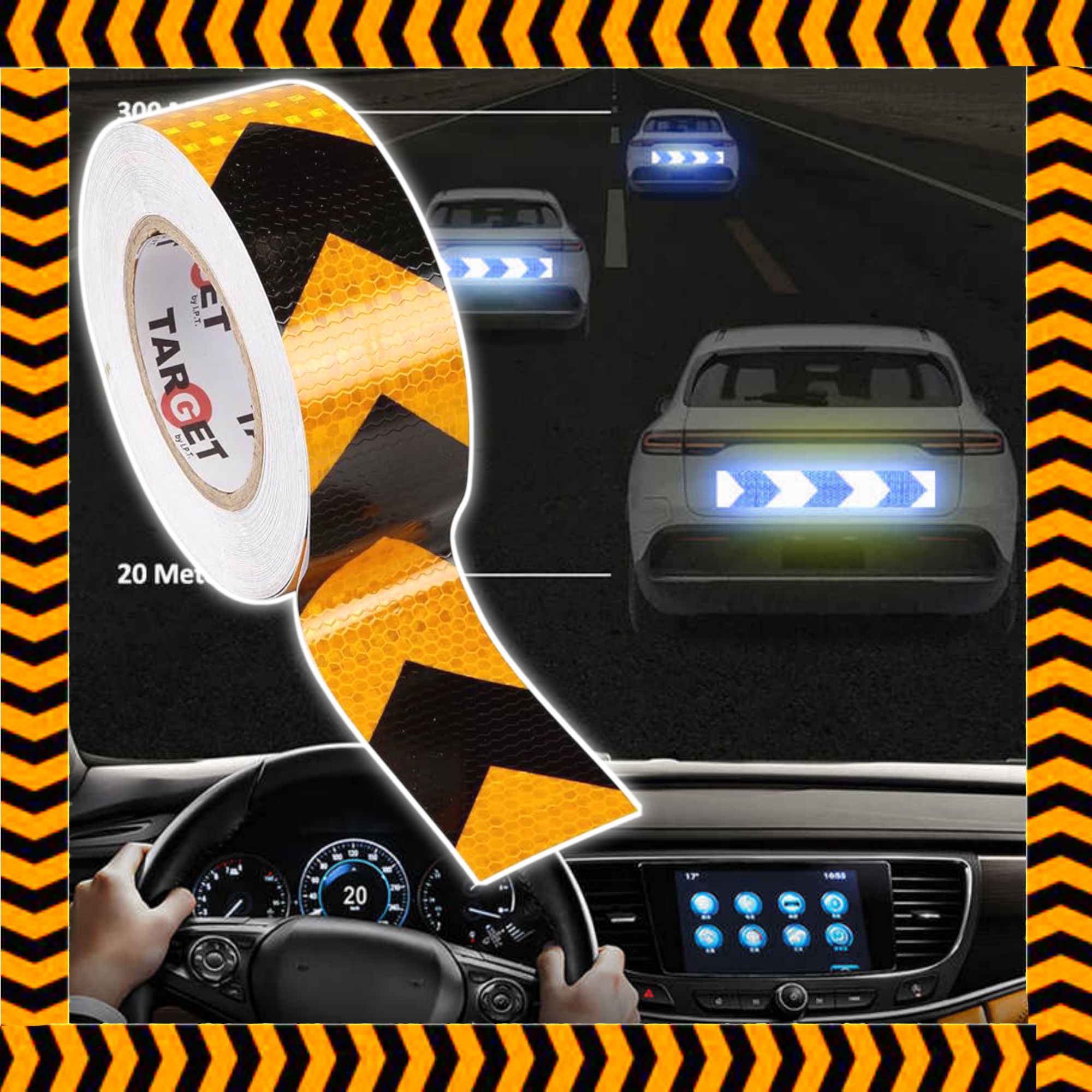 Picture of Reflective Adhesive Tape Sticker Arrow Reflective Tape Safety Caution Warning For Truck Motorcycle Bicycle Car Styling ( Black & Yellow )