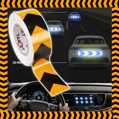 Picture of Reflective Adhesive Tape Sticker Arrow Reflective Tape Safety Caution Warning For Truck Motorcycle Bicycle Car Styling ( Black & Yellow )