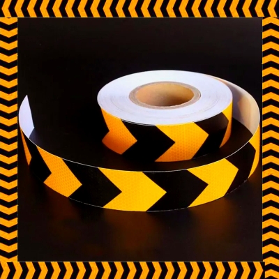 Picture of Reflective Adhesive Tape Sticker Arrow Reflective Tape Safety Caution Warning For Truck Motorcycle Bicycle Car Styling ( Black & Yellow )