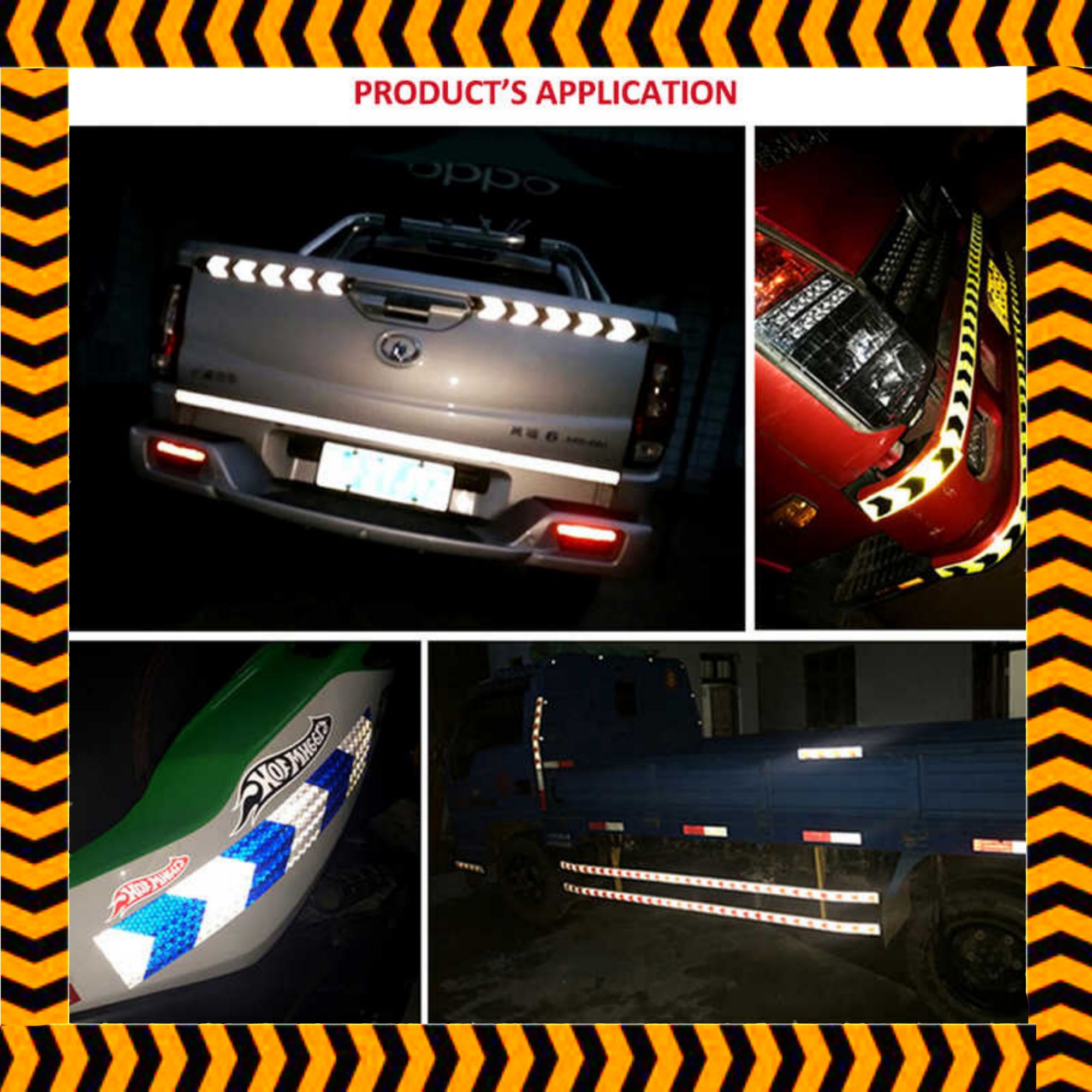 Picture of Reflective Adhesive Tape Sticker Arrow Reflective Tape Safety Caution Warning For Truck Motorcycle Bicycle Car Styling ( Black & Yellow )