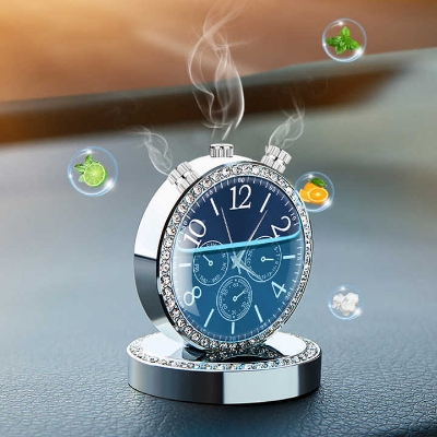 Picture of Car Air Freshener With Clock - Practical And Scented Solution for Your Vehicle (Golden & Silver)