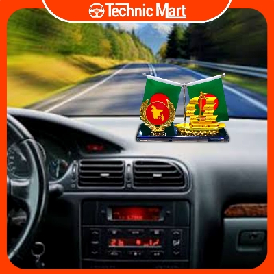 Picture of Car Dashboard Showpiece Ship and Bangladeshi Flag Luxury Look Bangladesh Navy Showpiece.