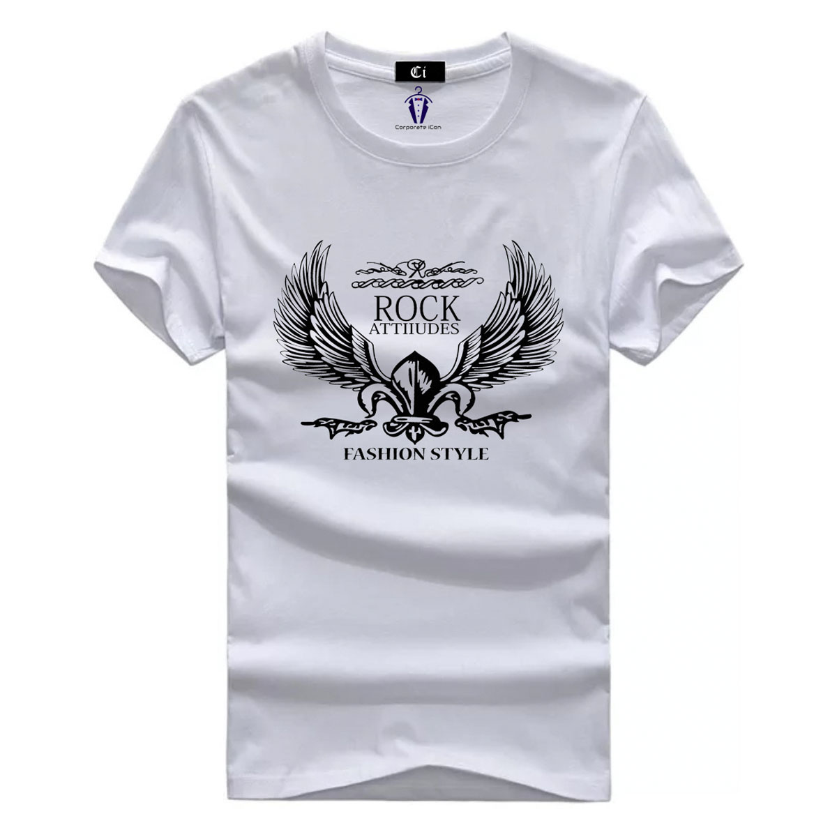 Picture of Poly Cotton Casual T-shirt for Men - White - T Shirt