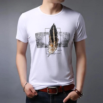 Picture of Poly-Cotton Casual T-shirt for Men - Yellow - T-Shirt For Men