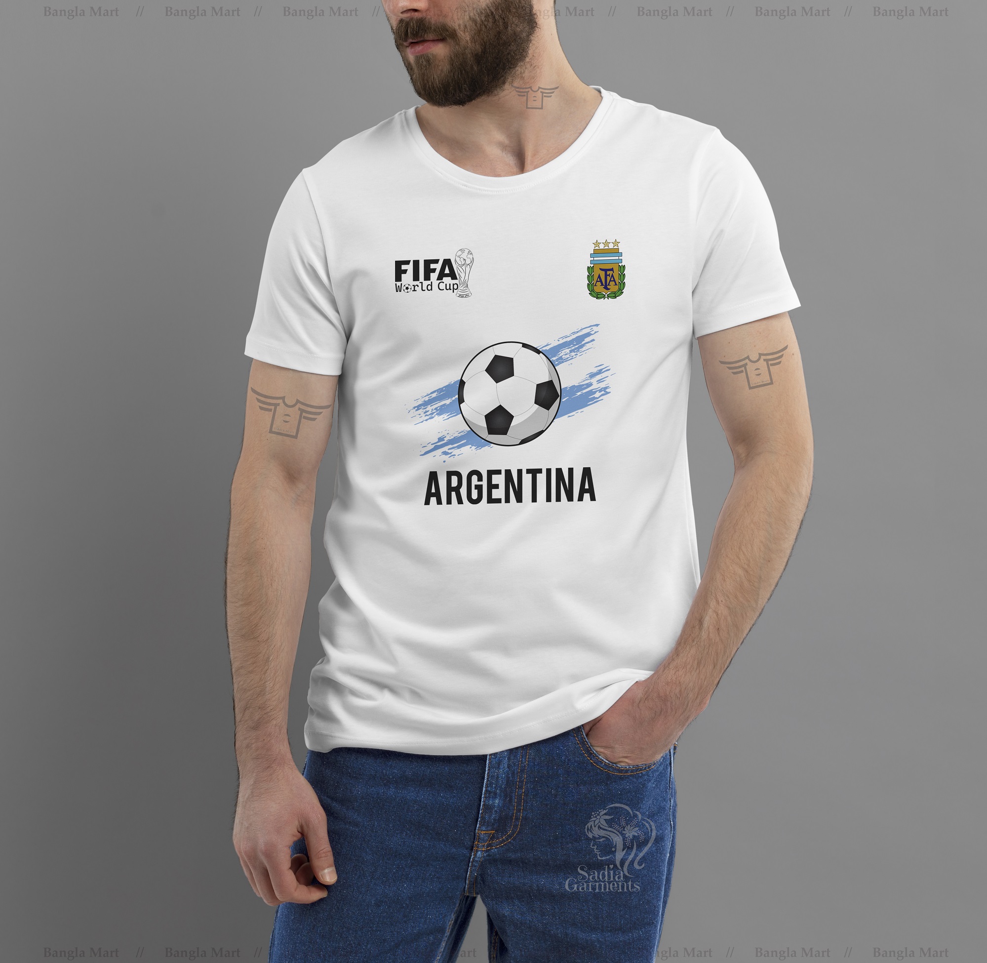 Picture of argentina t shirt -half hata  jersey Smart Tshirt For Men - T Shirt For Man - T Shirt