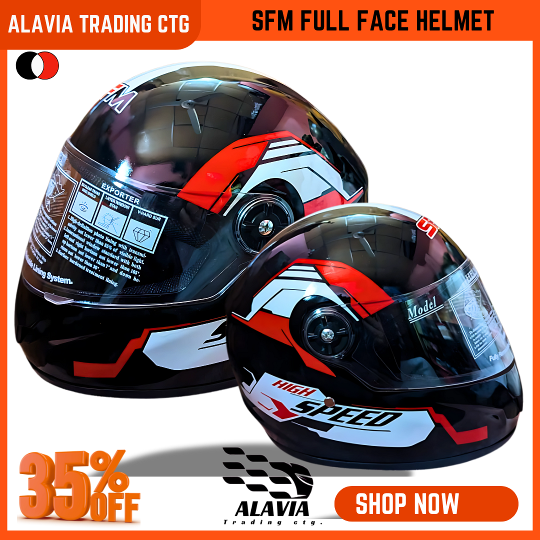 SFM 360V High-Speed Full Face Bike Helmet – Aerodynamic Design, ABS Shell, Red & White Graphics Motorcycle Helmet