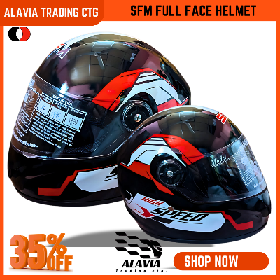 SFM 360V High-Speed Full Face Bike Helmet – Aerodynamic Design, ABS Shell, Red & White Graphics Motorcycle Helmet