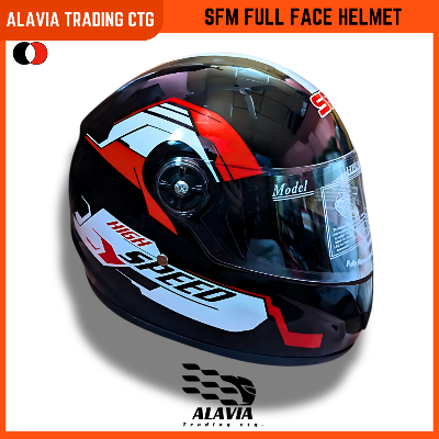 SFM 360V High-Speed Full Face Bike Helmet – Aerodynamic Design, ABS Shell, Red & White Graphics Motorcycle Helmet