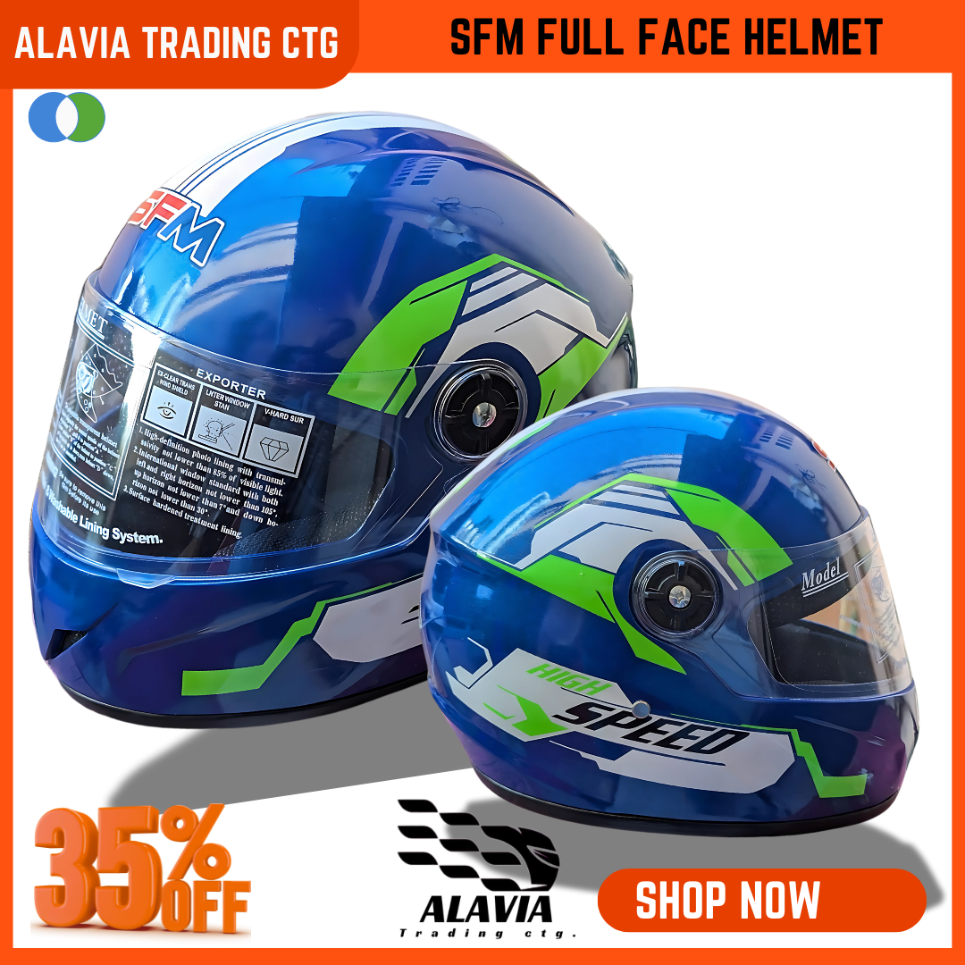 SFM 360V High-Speed Full Face Bike Helmet – Stay protected in style with this aerodynamic helmet featuring a durable ABS shell and striking red & white graphics. Designed for comfort, safety, and high-speed rides.