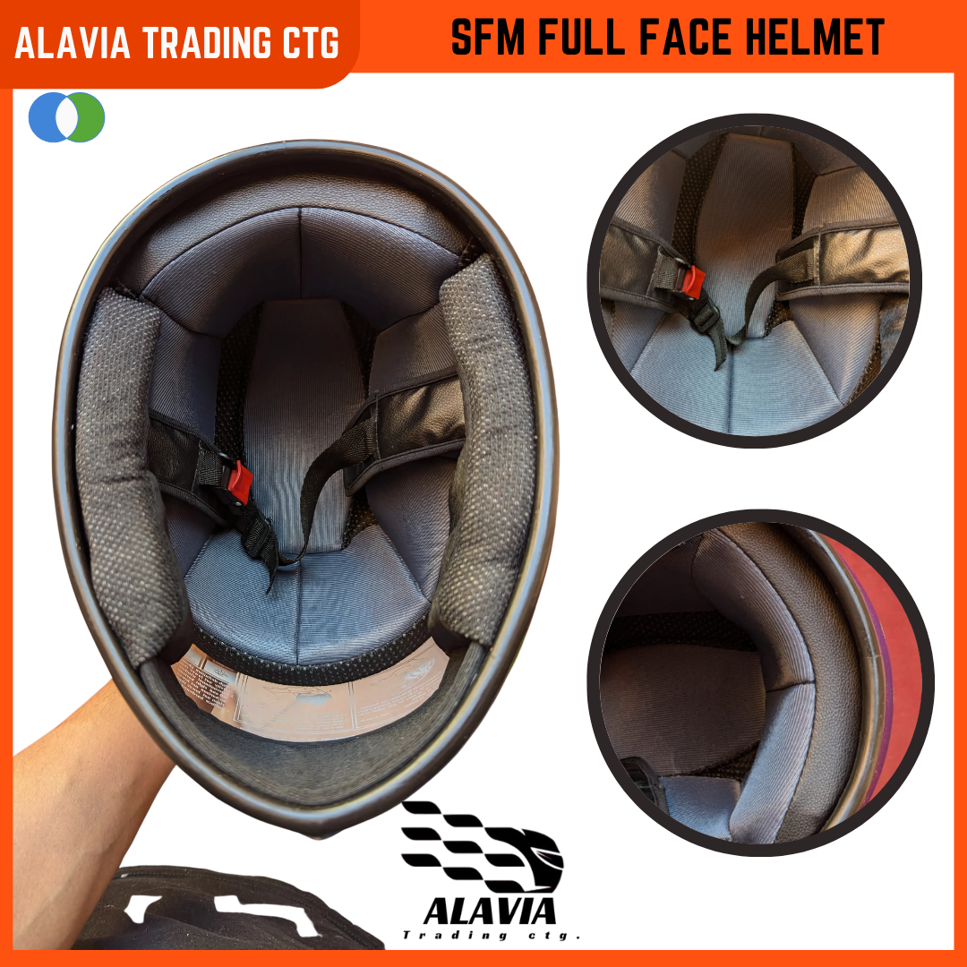 SFM 360V High-Speed Full Face Bike Helmet – Stay protected in style with this aerodynamic helmet featuring a durable ABS shell and striking red & white graphics. Designed for comfort, safety, and high-speed rides.