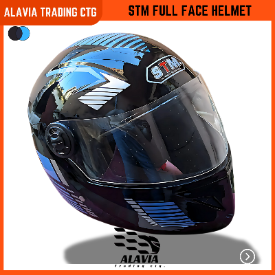 STM Full Face Motorcycle Helmet – Black & Blue Stylish Graphics | Lightweight, Comfortable & Durable Bike Helmet for Men & Women