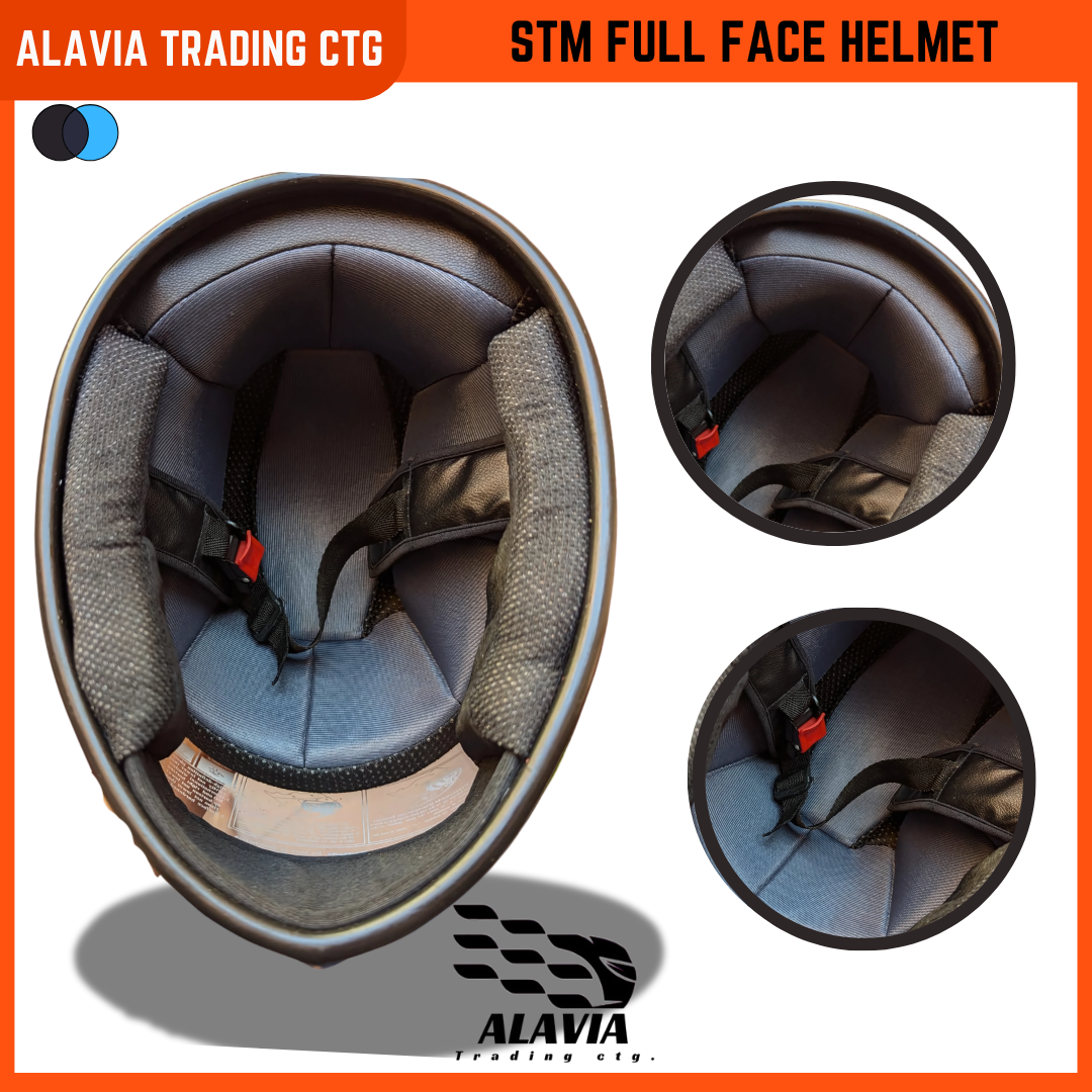 STM Full Face Motorcycle Helmet – Black & Blue Stylish Graphics | Lightweight, Comfortable & Durable Bike Helmet for Men & Women