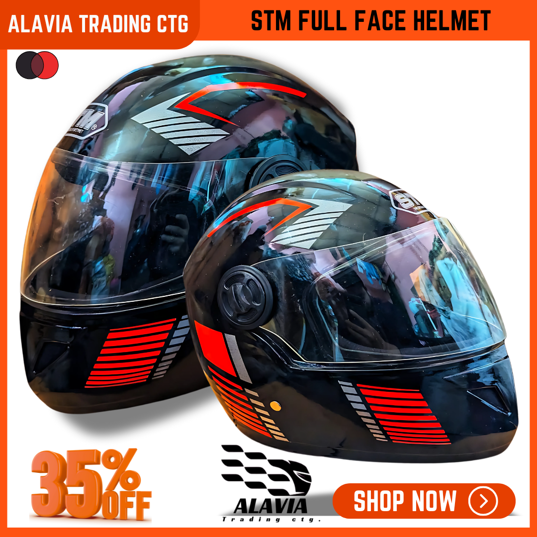 STM Full Face Motorcycle Helmet – Black & Red Stylish Graphics | Lightweight, Comfortable & Durable Bike Helmet for Men & Women