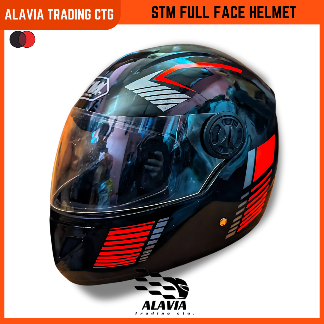 STM Full Face Motorcycle Helmet – Black & Red Stylish Graphics | Lightweight, Comfortable & Durable Bike Helmet for Men & Women