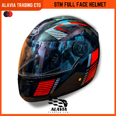 STM Full Face Motorcycle Helmet – Black & Red Stylish Graphics | Lightweight, Comfortable & Durable Bike Helmet for Men & Women