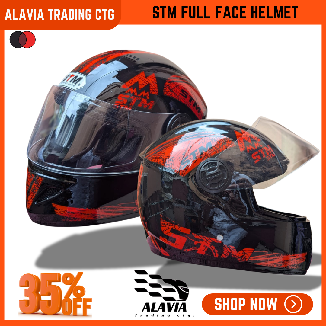 STM Full Face Motorcycle Helmet – Black & Red Stylish  New STM  Graphics  for Men & Women