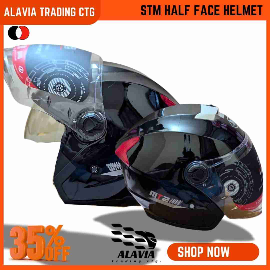 STM  Half face Premium Motorcycle Helmet High-Quality for Men & Women –Black