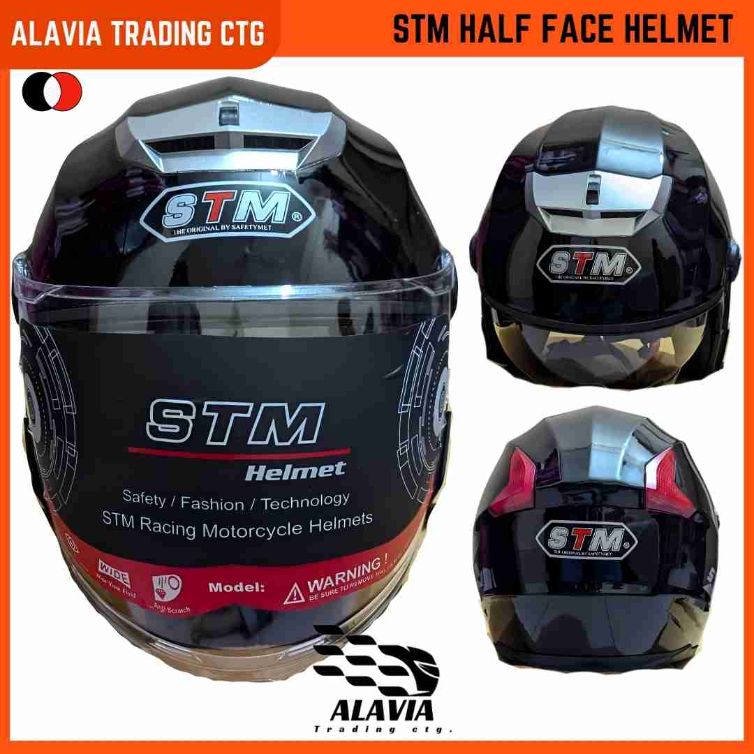 STM  Half face Premium Motorcycle Helmet High-Quality for Men & Women –Black