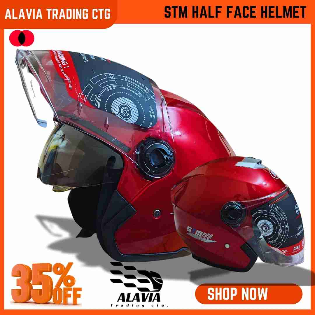 STM  Half face Premium Motorcycle Helmet High-Quality for Men & Women –Red