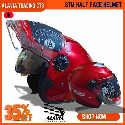 STM  Half face Premium Motorcycle Helmet High-Quality for Men & Women –Red
