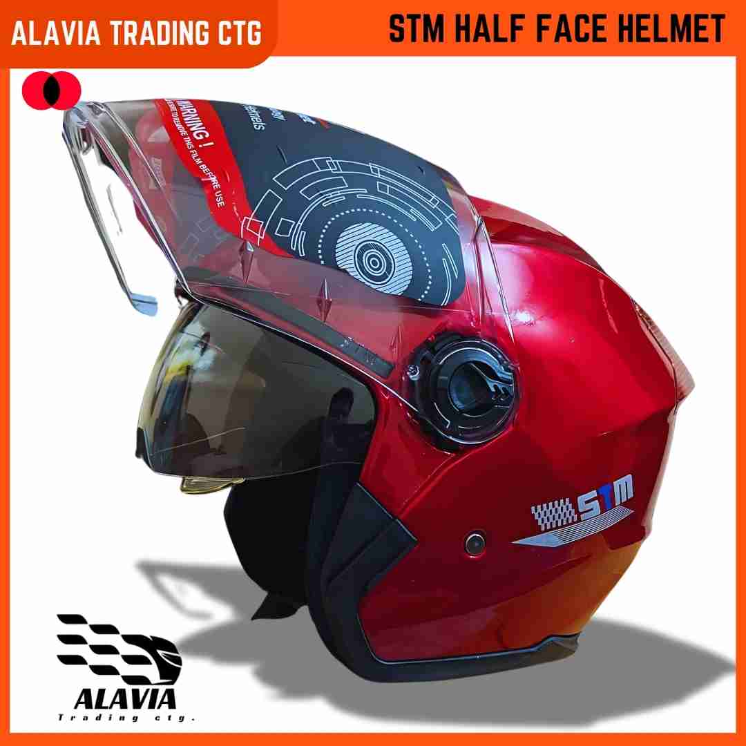 STM  Half face Premium Motorcycle Helmet High-Quality for Men & Women –Red