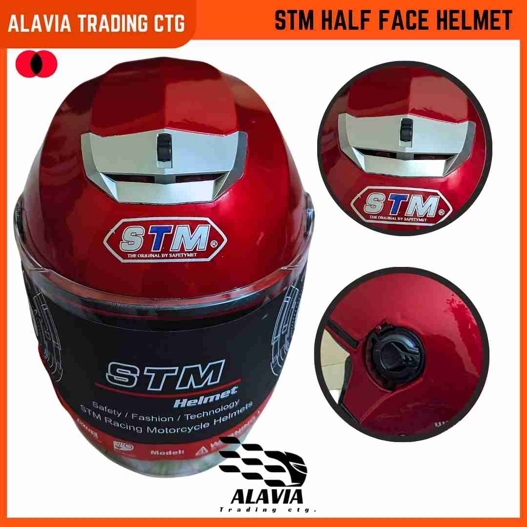 STM  Half face Premium Motorcycle Helmet High-Quality for Men & Women –Red