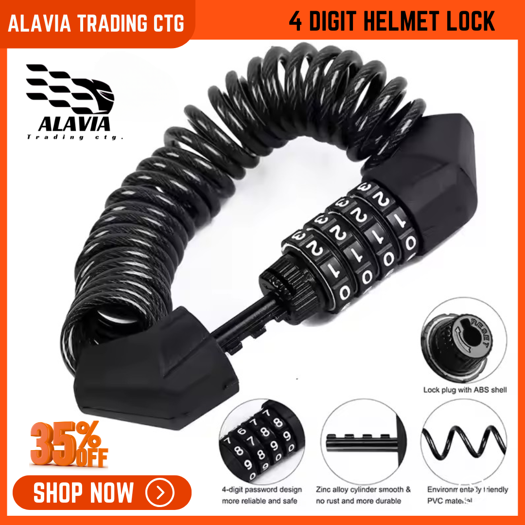Universal Helmet Lock – 4-Digit Combination Anti-Theft Cable | Password Lock for Motorcycle, Bicycle, Scooter, and E-Bike | Portable & Secure