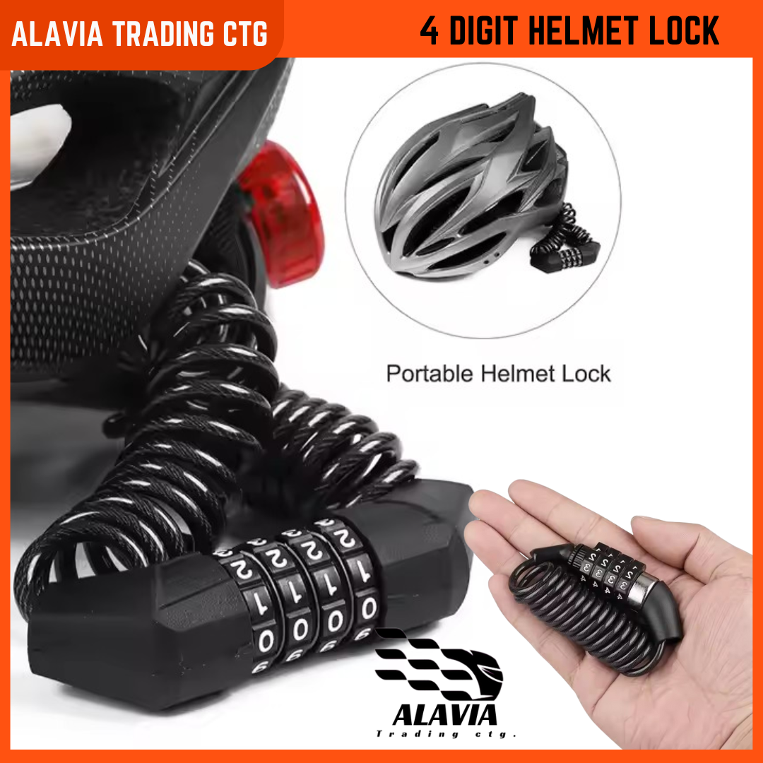 Universal Helmet Lock – 4-Digit Combination Anti-Theft Cable | Password Lock for Motorcycle, Bicycle, Scooter, and E-Bike | Portable & Secure