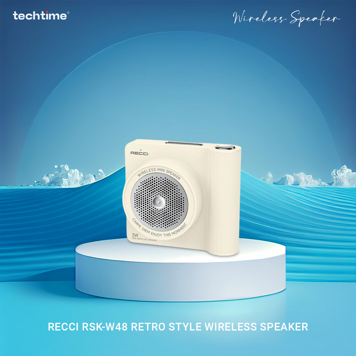 Picture of Recci RSK-W48 Retro Style Wireless Speaker, Beige Color