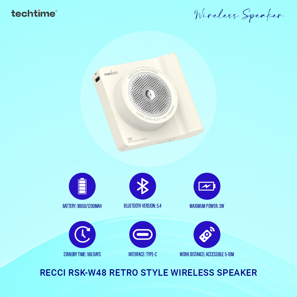 Picture of Recci RSK-W48 Retro Style Wireless Speaker, Beige Color
