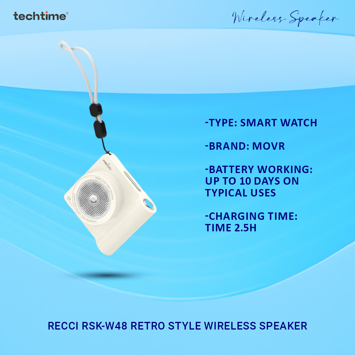 Picture of Recci RSK-W48 Retro Style Wireless Speaker, Beige Color