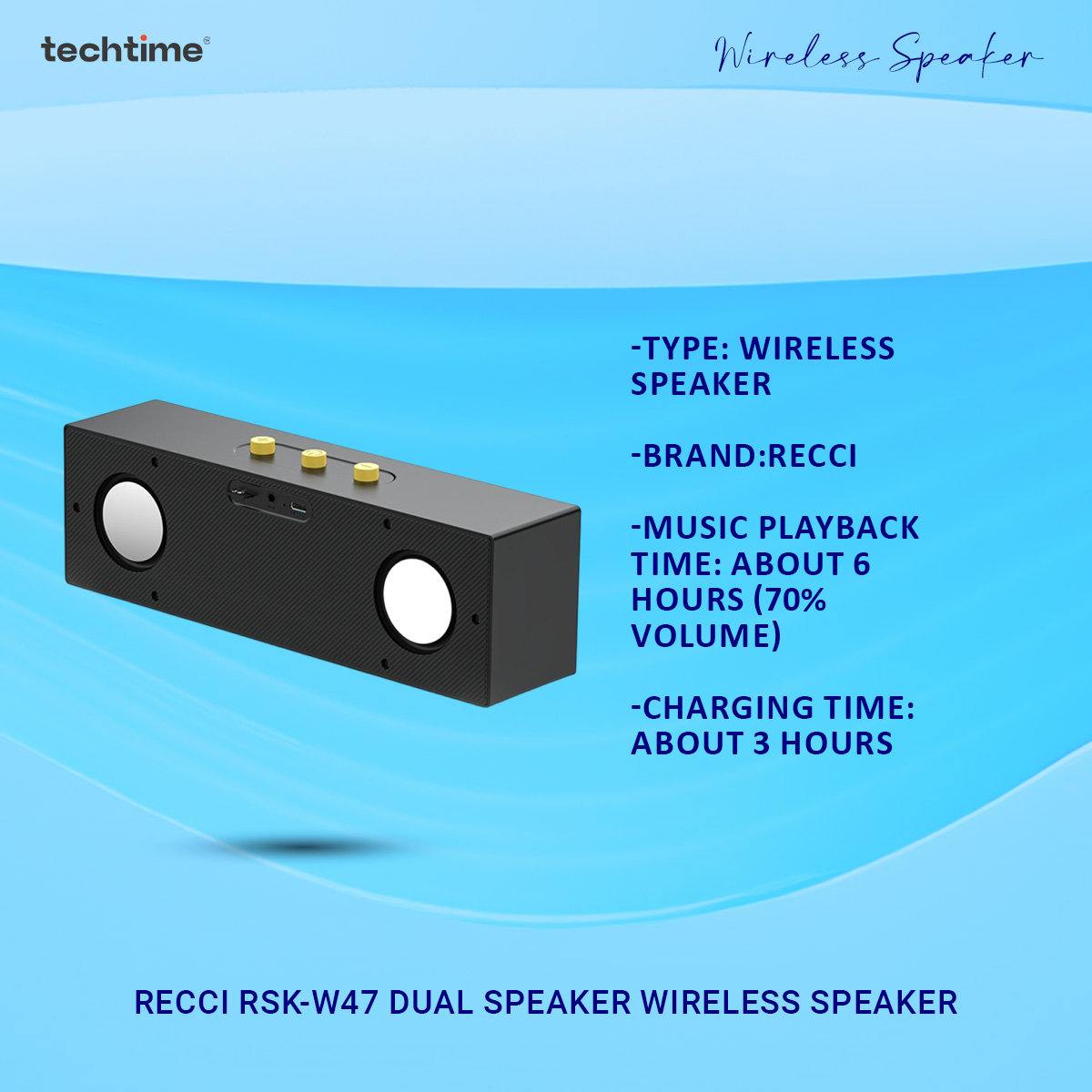 Picture of Recci RSK-W47 Dual Speaker Wireless Speaker - 10W Hi-Fi, TWS, Bluetooth 5.4, 6H Playtime