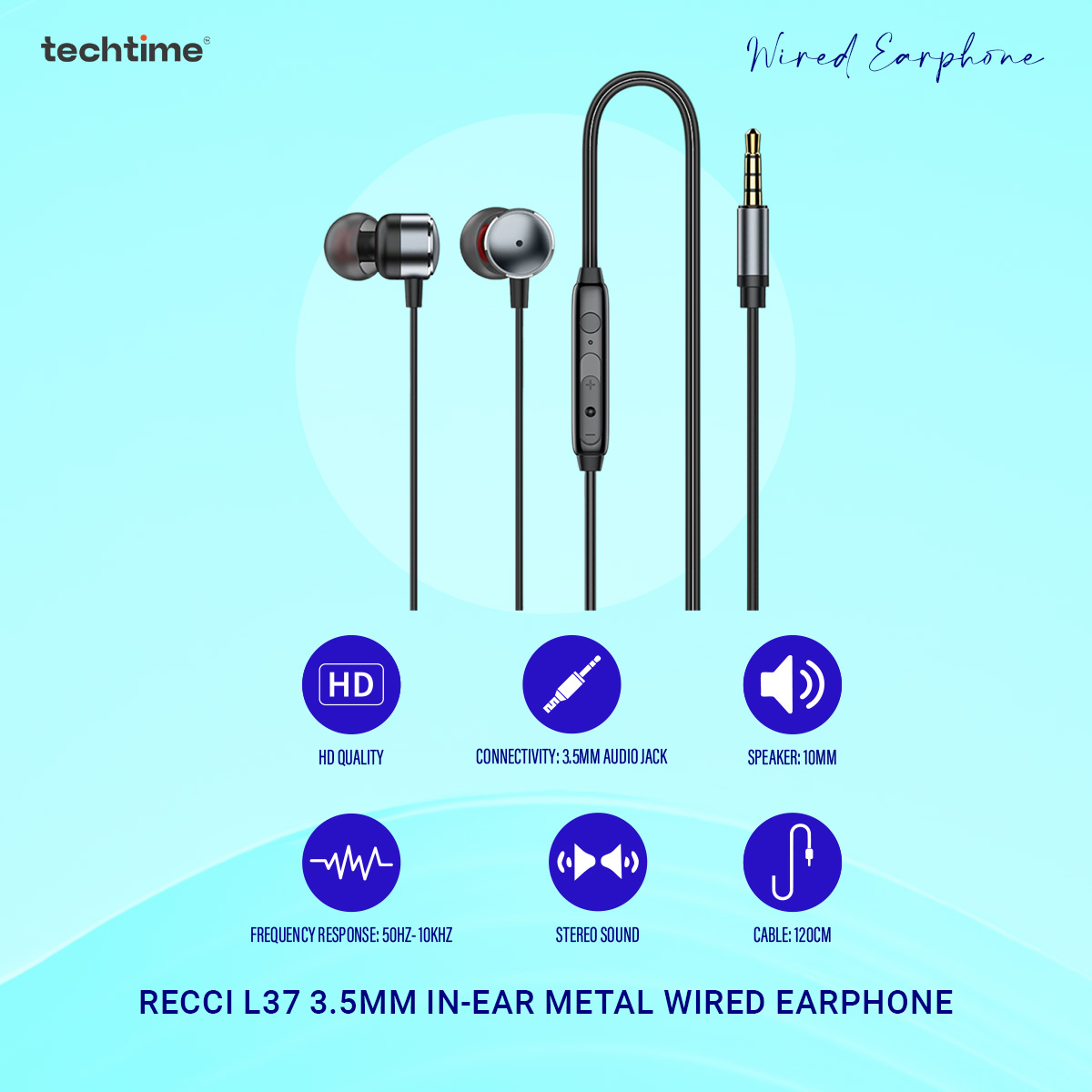 Picture of Recci L37 3.5mm In-Ear Metal Wired Earphone 3.5mm