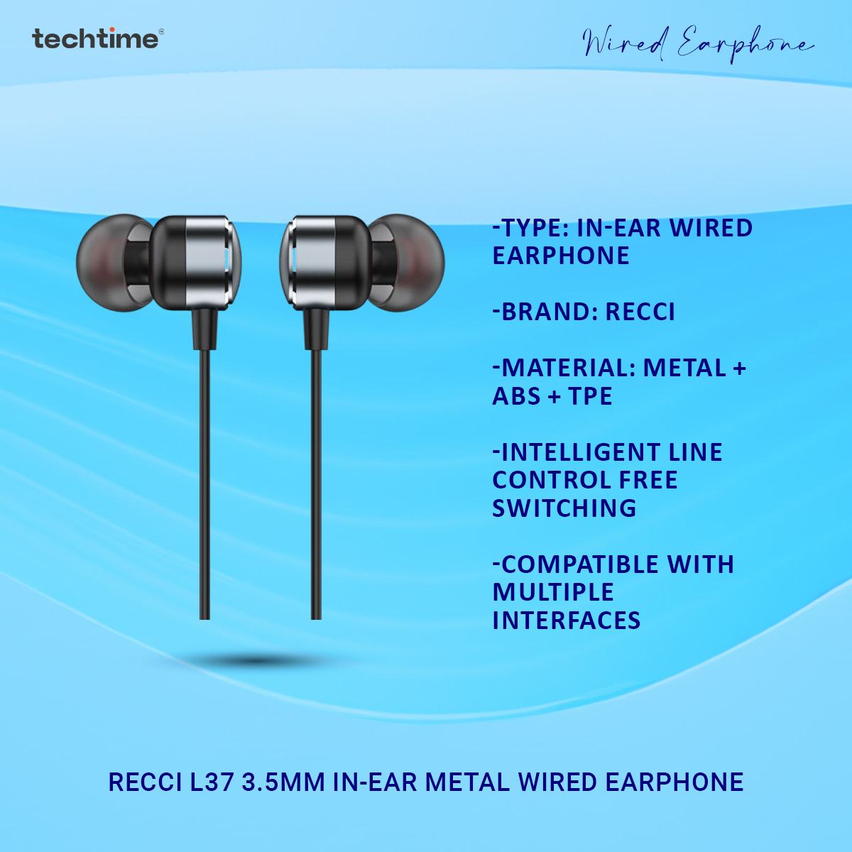 Picture of Recci L37 3.5mm In-Ear Metal Wired Earphone 3.5mm