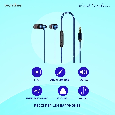 Picture of Recci REP-L35 Earphones - 13mm Brass Horn, Shocking Sound, Noise Reduction, 3.5mm Gold Plug