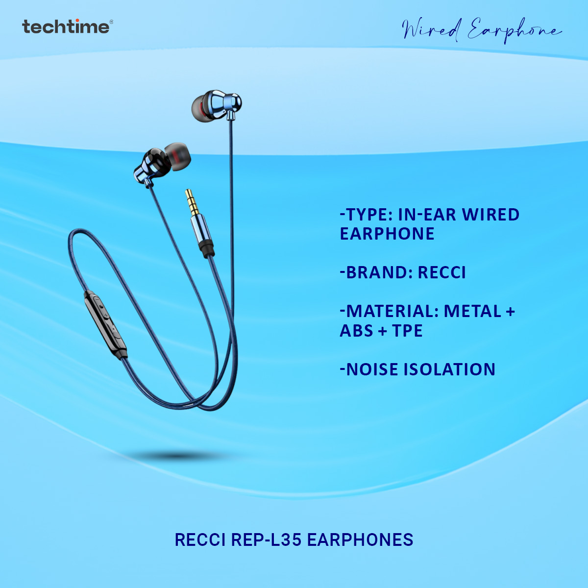 Picture of Recci REP-L35 Earphones - 13mm Brass Horn, Shocking Sound, Noise Reduction, 3.5mm Gold Plug
