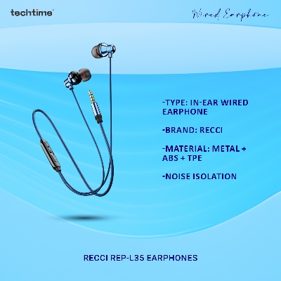 Picture of Recci REP-L35 Earphones - 13mm Brass Horn, Shocking Sound, Noise Reduction, 3.5mm Gold Plug
