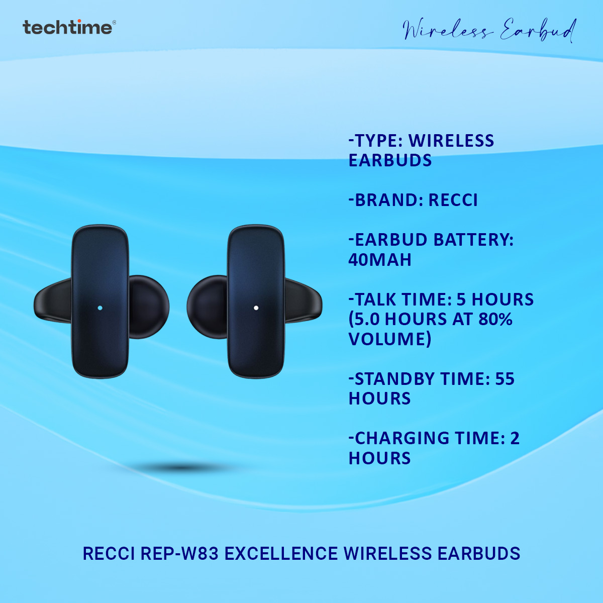 Picture of Recci REP-W83 ENC Earbud | Hi-Fi Sound | 16 Hours Music | Type-C | Water Resistance | 6 Months Warranty