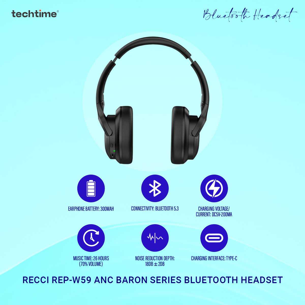 Picture of Recci REP-W59 ANC BARON SERIES Bluetooth Headsets Hi-Fi  Share