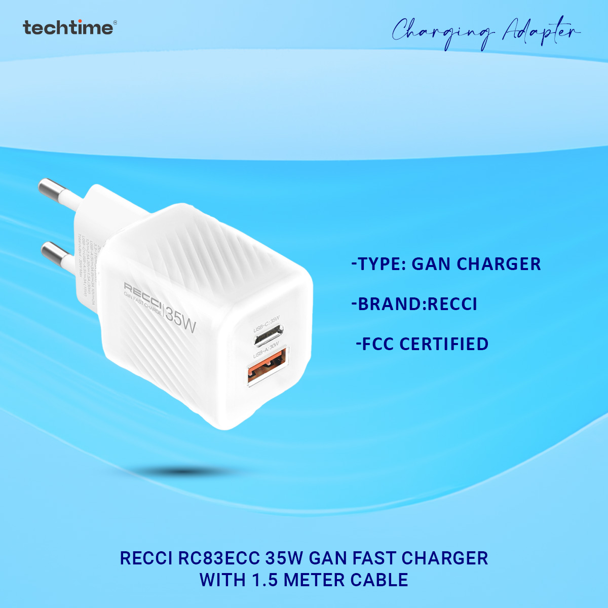 Picture of Recci RC83ECC 35W GaN Fast Charger with 1.5 Meter Cable