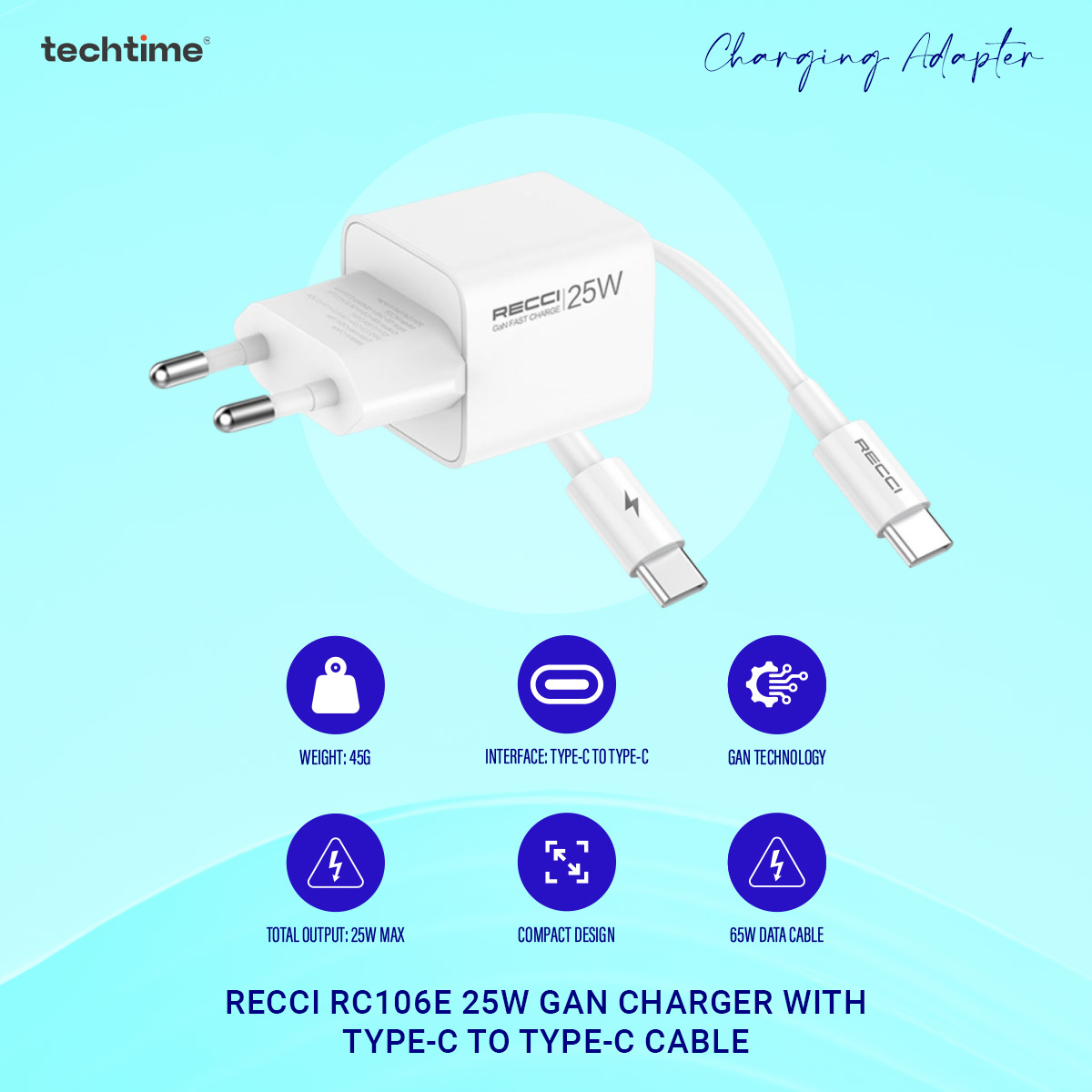 Picture of Recci RC106E 25W GaN Charger with Type-C to Type-C Cable