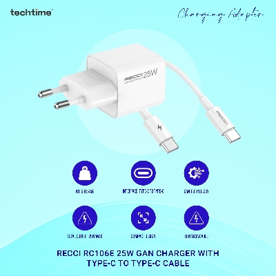 Picture of Recci RC106E 25W GaN Charger with Type-C to Type-C Cable