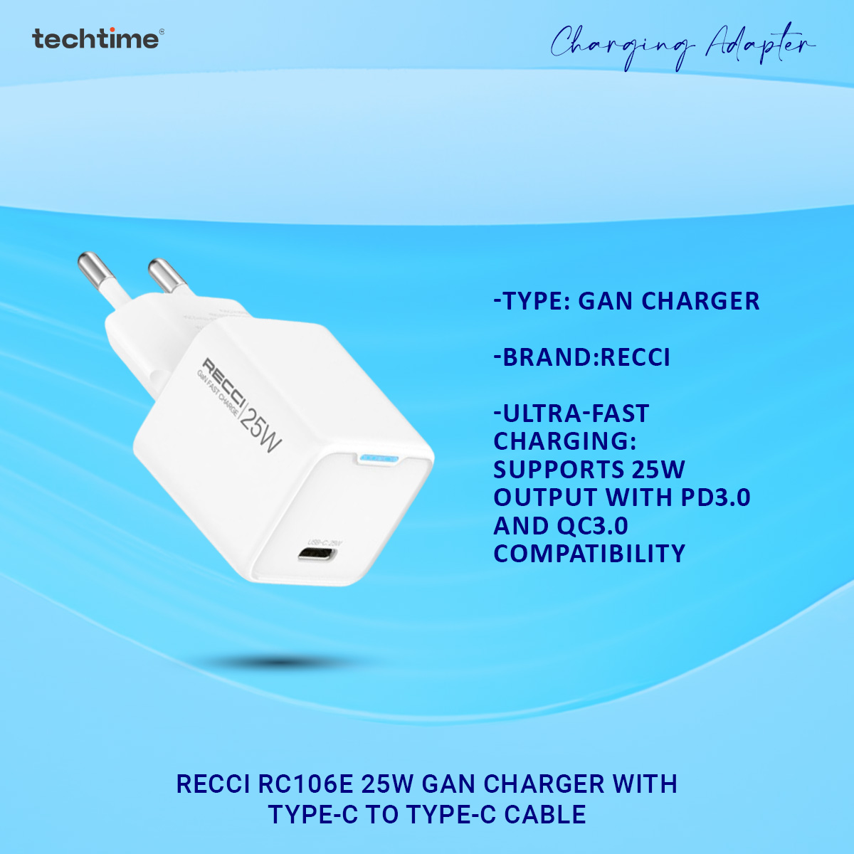 Picture of Recci RC106E 25W GaN Charger with Type-C to Type-C Cable