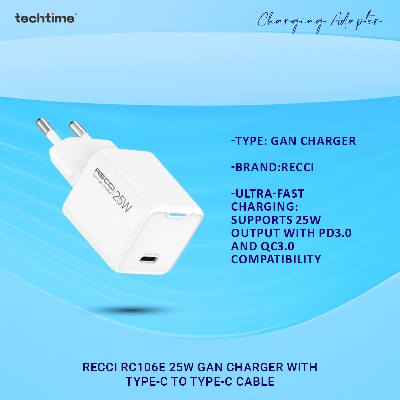 Picture of Recci RC106E 25W GaN Charger with Type-C to Type-C Cable