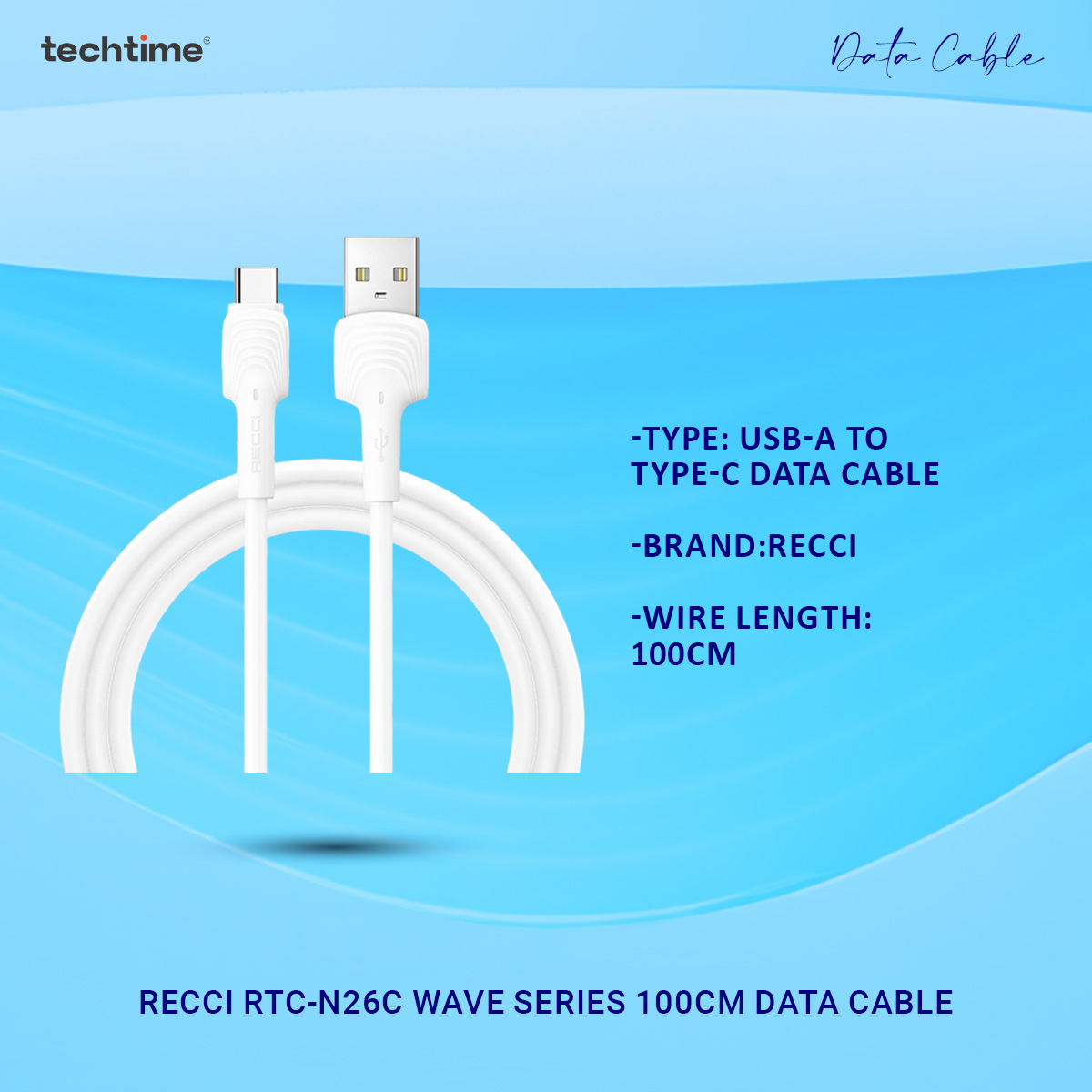 Picture of Recci RTC-N26C Wave Series 100cm Data Cable, USB-A to Type-C