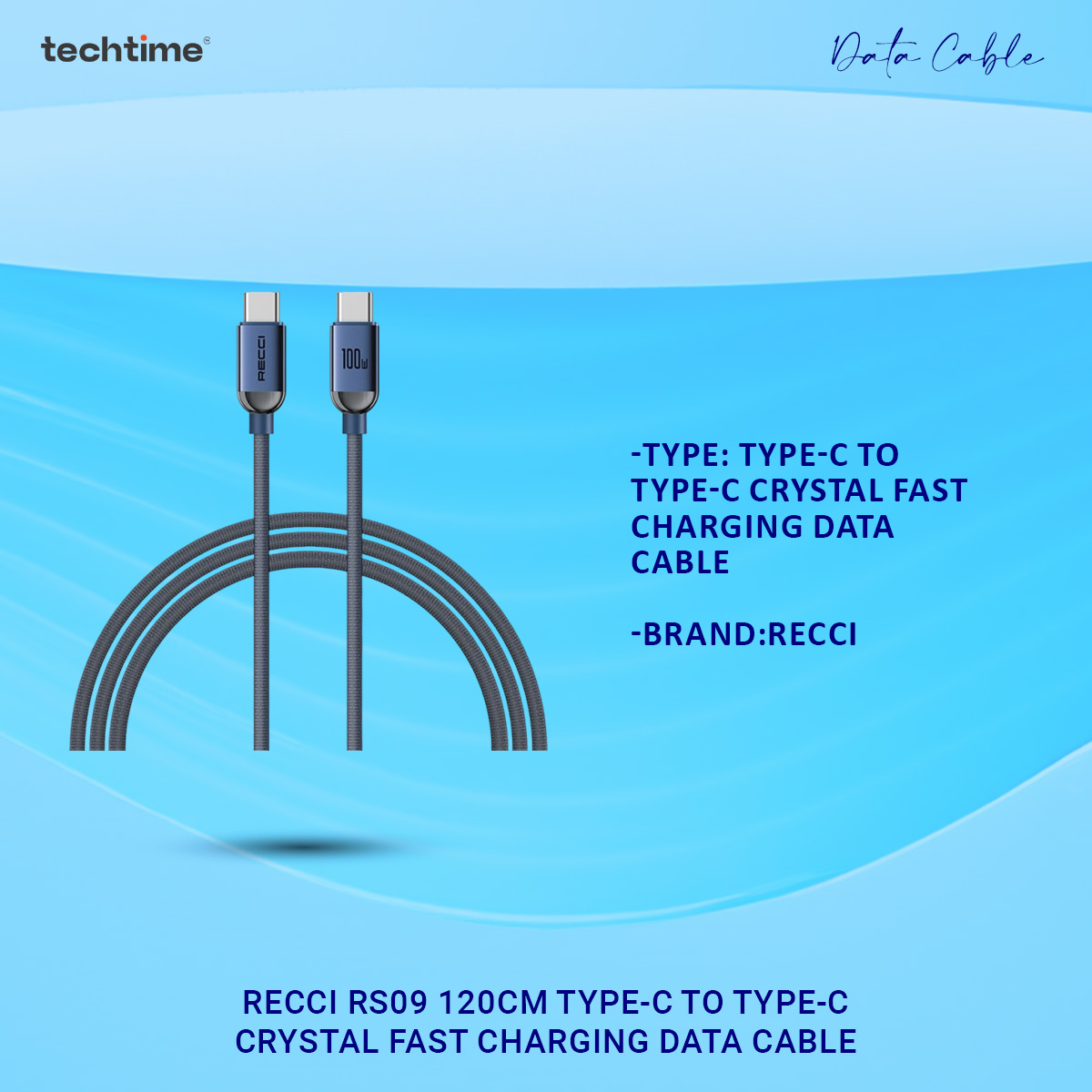 Picture of Recci RS09 120cm Type-C To Type-C Crystal Fast Charging Data Cable