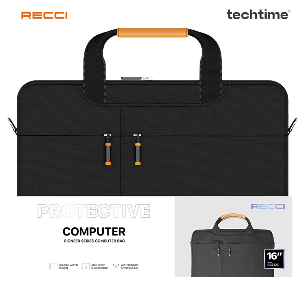 Picture of Recci RCS-S25 Protective Laptop Bag, Black Color, 16 Inches, Pioneer Series