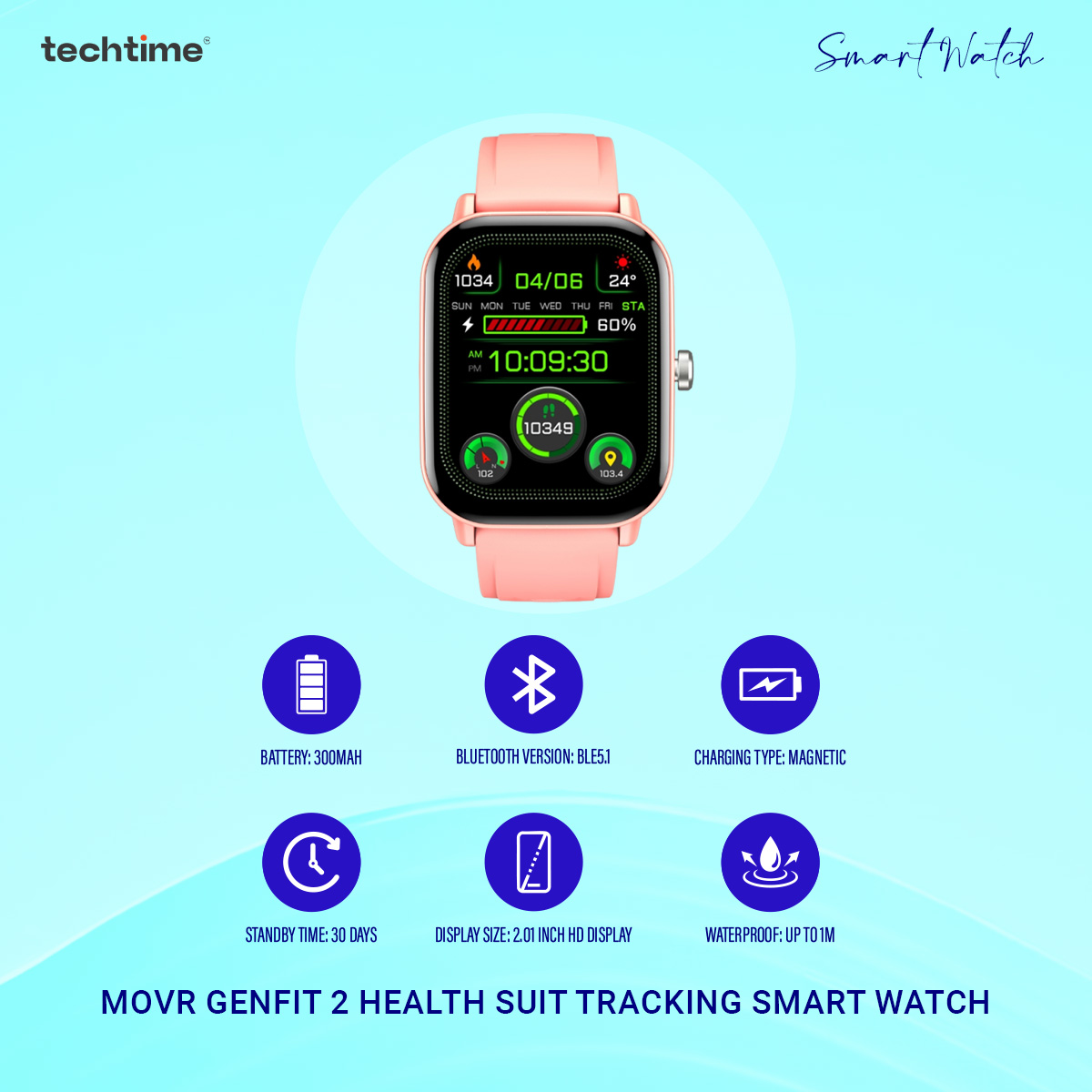 Picture of MOVR GenFit 2, 2.01 HD Display, AI Assistant Complete Health Suit Tracking Smart Watch
