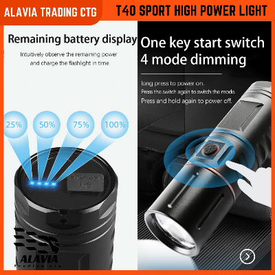 T40 Rechargeable LED Torch Light – 12000mAh Power Bank | Zoom Focus + 5 Modes + Disco Flash | Waterproof Metal Body | USB Type-C Fast Charging | Heavy Duty Long Backup Light