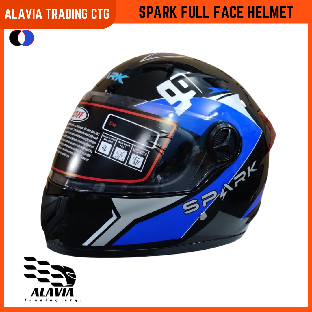 Spark Full Face Motorcycle Helmet for Men & Women – Stylish ABS Shell, Comfortable Inner Padding, Quick Release & Breathable Design (স্পার্ক বাইক হেলমেট)
